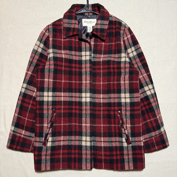 Vintage Eddie Bauer Plaid Wool Jacket Womens Size M Red Plaid Western Button 90s - Picture 1 of 10